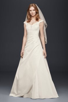 OP1265 Style Simple Off-the-Shoulder A-Line Satin Wedding Dress