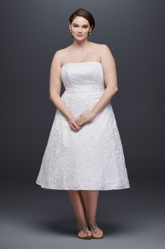 Strapless 9OP1314 Style Tea Length Lace Bridal Dress Plus Size