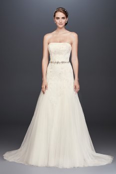 Extra Length Strapless Straight Neckline 4XLWG3862 Tulle A-line Wedding Gowns