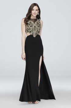 Illusion Embellished Brocade Gown with Cutouts 8145UV6B