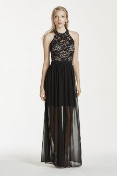 Lace Halter Dress with Chiffon Illusion Skirt Style 11922