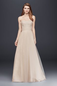 Strapless A Line Beaded Lace Tulle Gown Style WG3586