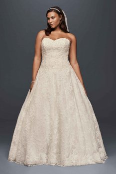 Pretty Strapless Sweetheart Neckline Allover Beaded Lace 9WG3841 Pattern Wedding Gowns