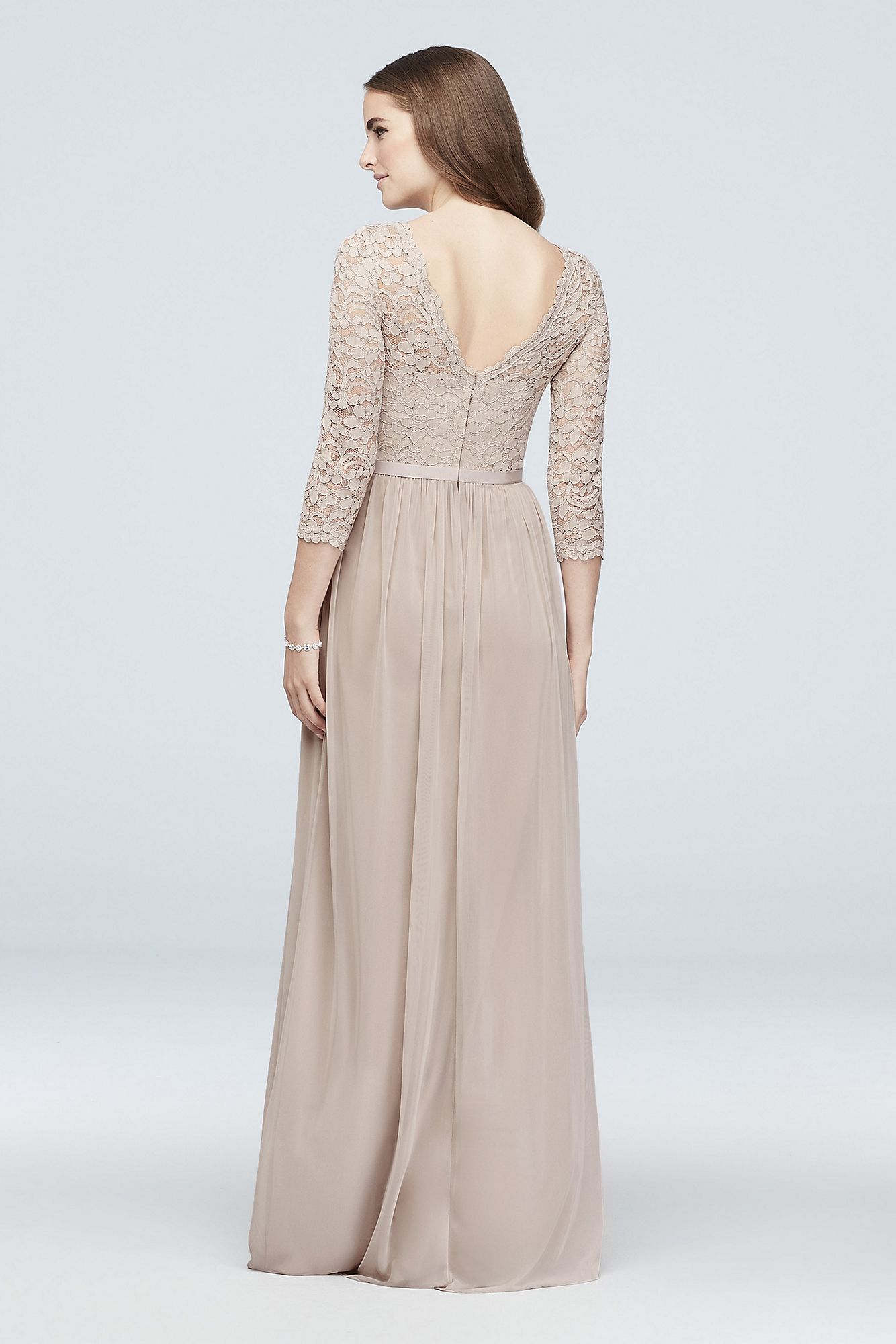 3/4-Sleeve Illusion Lace and Mesh Bridesmaid Dress F19908 [F19908 ...